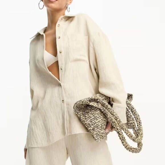 ASOS Tops - Asos Edition Women's Linen Blend Button Up Textured Shirt Sz 6 Beach Casual